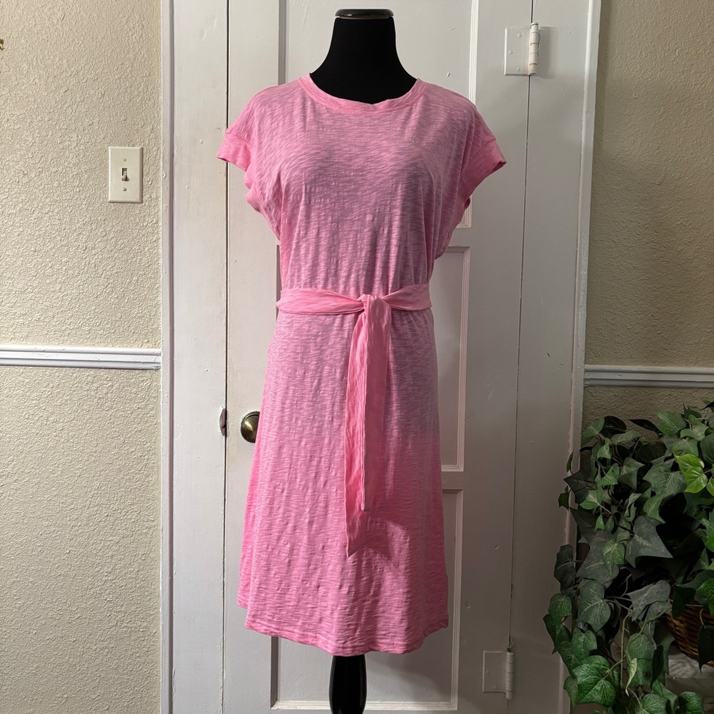 J. Crew Soft Pink Tie-Waist Cotton T-Shirt Dress SP 25